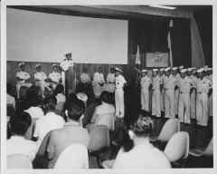 1966 AUG - USNS Tarlac Change of Command (LT WMP at lectern) 2.JPG (1475827 bytes)